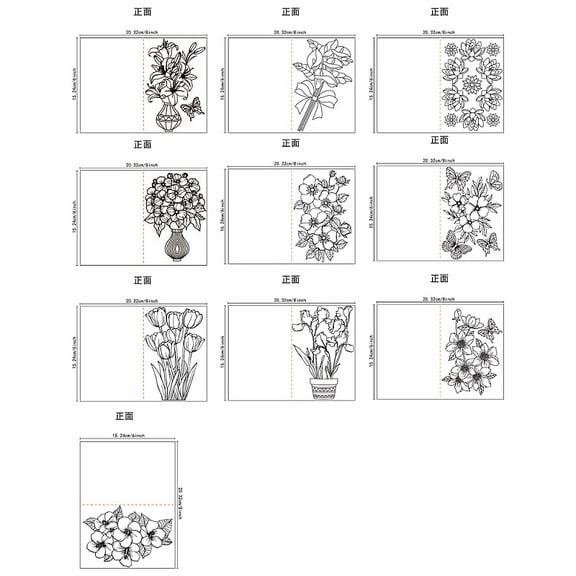 Coloring Paper Greeting Cards Sets Rectangle Flower 203.2x152.4mm