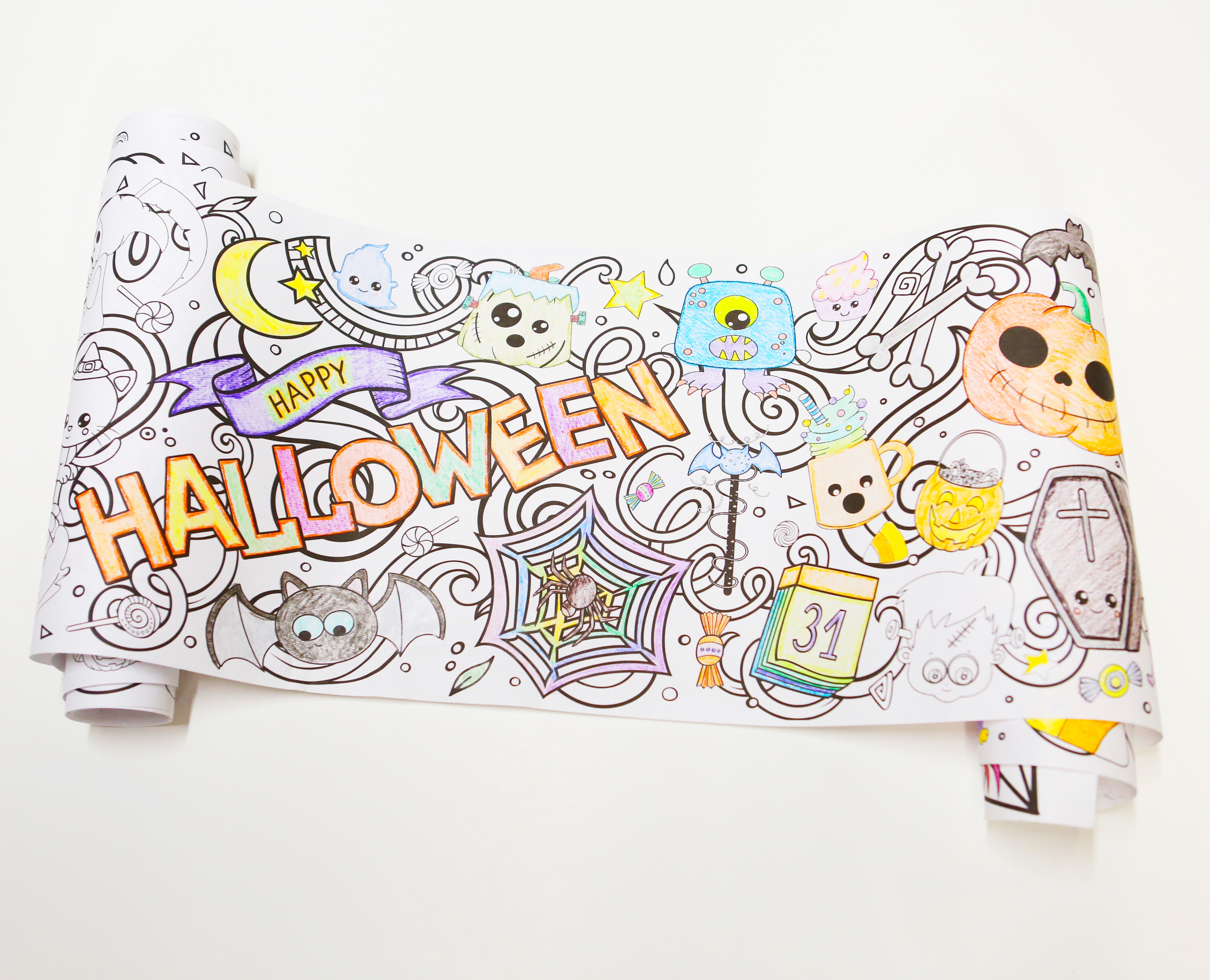Coloring Paper Roll 18-Foot Drawing Paper Roll for Kids and Adults, Use in Kids' Easel or as Giant Coloring Poster, Large Sheet with Durable Paper, Perfect for Parties, Classrooms & Work (Halloween)