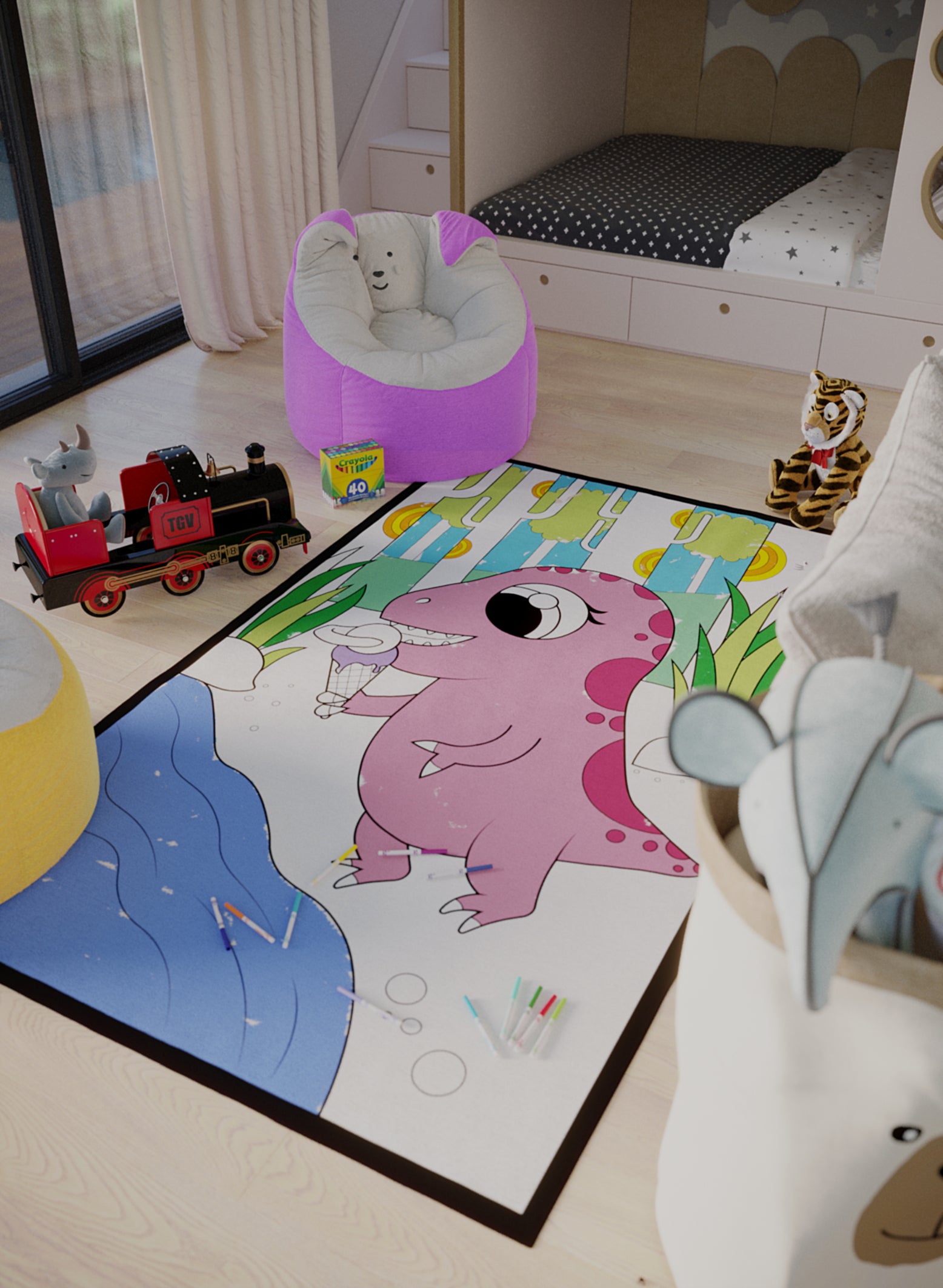 Coloring Rug Brand Fun Dinosaur Land Ice Cream Iguanodon Coloring Rug