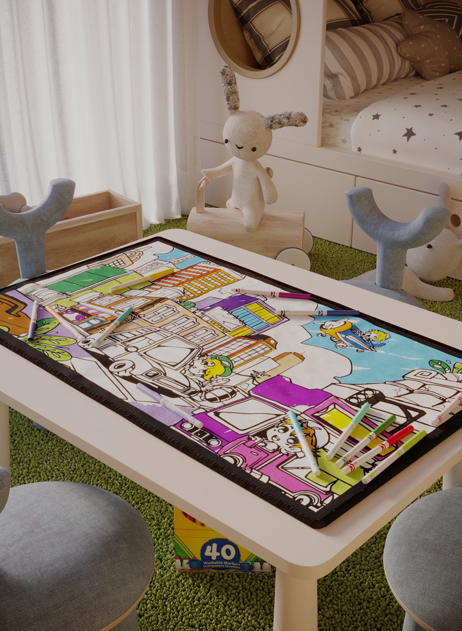 FUN Cars and Planes Coloring Rug, Horizon City Busy Life Coloring Rug ...