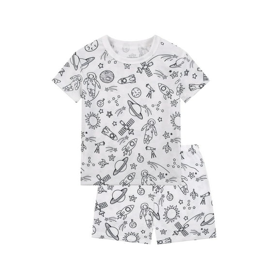 Coloring T Shirts and Pants for Kids Boys Girls Astronaut Aircraft Space Pajamas for Kids Girls Boys Toddler Pulloverr Sleepwear Set Cute Cartoon Dinosaur Car Trending PJ Sets 9-10 Years #White