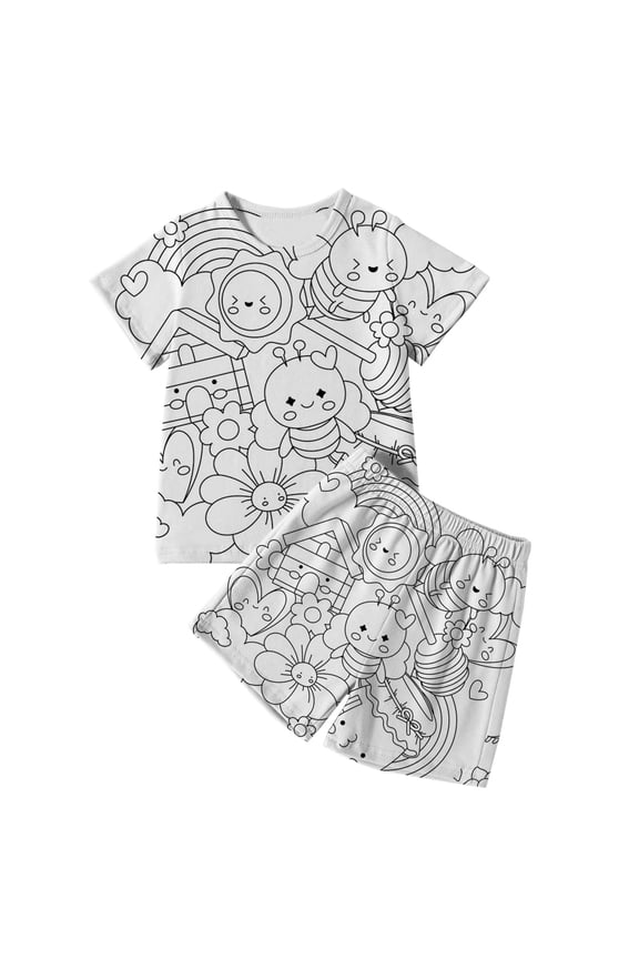 Coloring T Shirts and Pants for Kids Boys Girls Bee Day Nightwear Outfit Cute Insect Clothes Sleepwear 2pcs Pulloverr Colorable DIY Sleepwear Set 3-4 Years #White