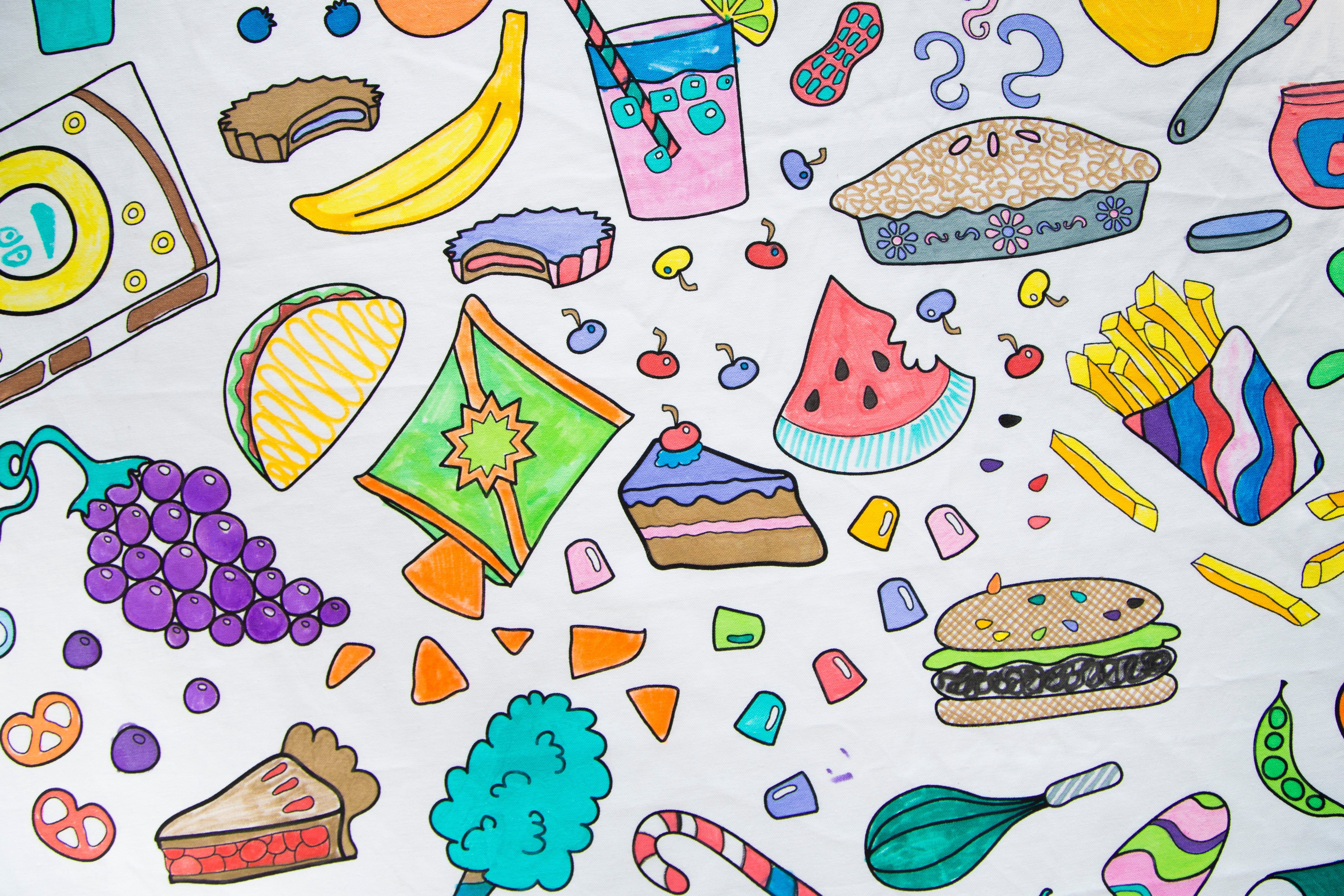 Colerable Ptable The Coloring Table – Food Fun Design – XL Rectangle Tablecloth - Fabric ...