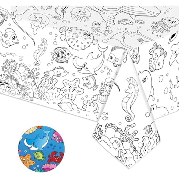 Coloring Tablecloth Giant Table Cloths Under The Sea 1 Pack Paper Coloring Poster 54x108 Inch Crafts for Kids Oceans Animal Table Cover for School Parties$$Home Decor, Kitchen, & Other