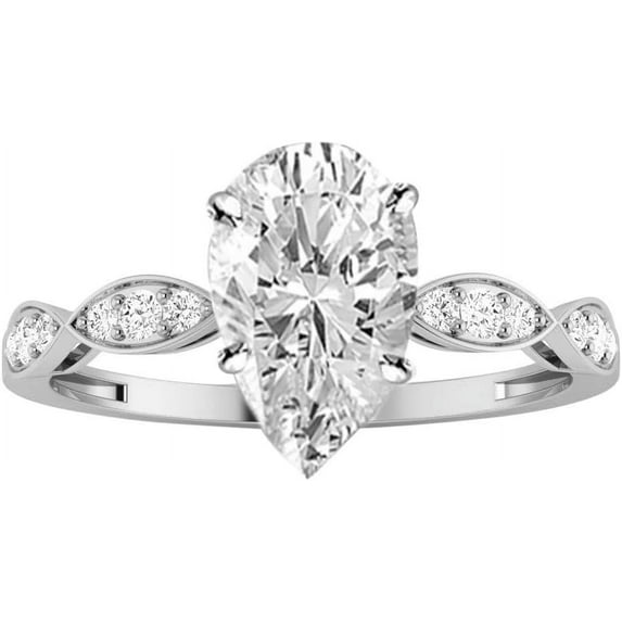 Colorless Petite Curving Pear Cut Diamond Ring 1 Ct Engagement Ring 14K Rose Gold Bridal Ring Perfect Anniversary Gift Ring
