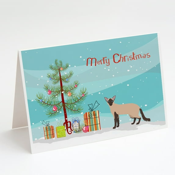 Colorpoint Longhair Cat Merry Christmas Greeting Cards and Envelopes Pack of 8