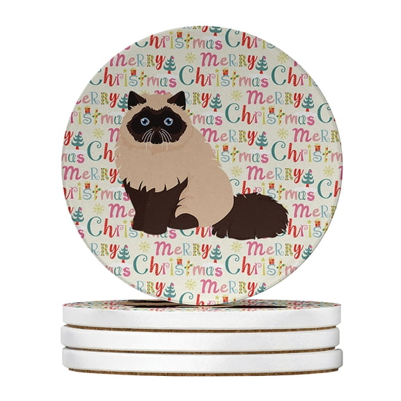 Colorpoint Persian Hymalayan Cat Christmas Large Sandstone Coasters Pack of 4 4 in x 4 in