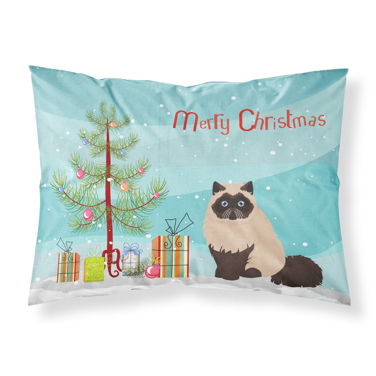 Colorpoint Persian Hymalayan Cat Merry Christmas Fabric Standard Pillowcase