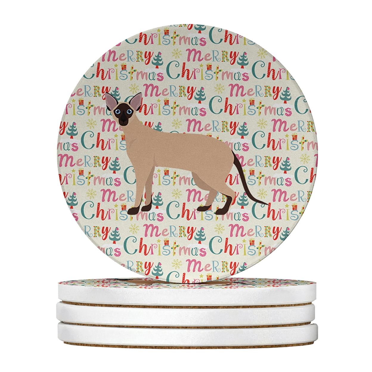 Colorpoint Shorthair #2 Cat Christmas Large Sandstone Coasters Pack of 4 4 in x 4 in