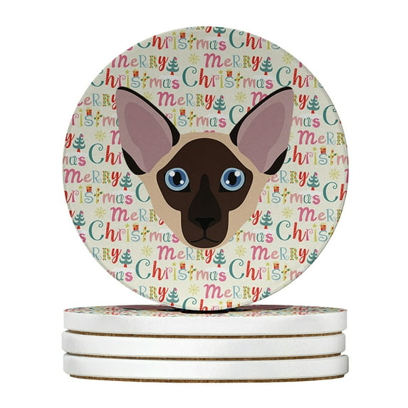 Colorpoint Shorthair Cat Christmas Large Sandstone Coasters Pack of 4 4 in x 4 in