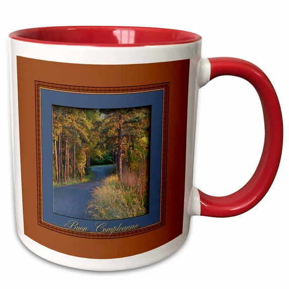 3drose, Colors at Sundown, Buon Compleanno, Happy Birthday in Italian, 11oz Two-tone Red Mug