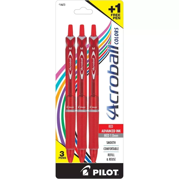 3pk Colors Ballpoint Pens Medium Point 1.0mm Red Ink