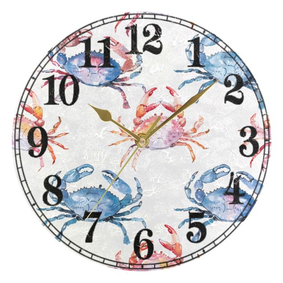 Colors Crabs Silent Wall Clock 10" Non-Ticking Battery Clock