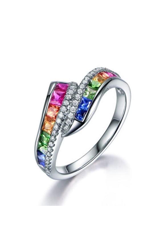 Womens Geometric Alloy Ring European Trendy Rainbow Gemstone Rings Party Favors Travel Gift Individually Packed Jewelry Accessories