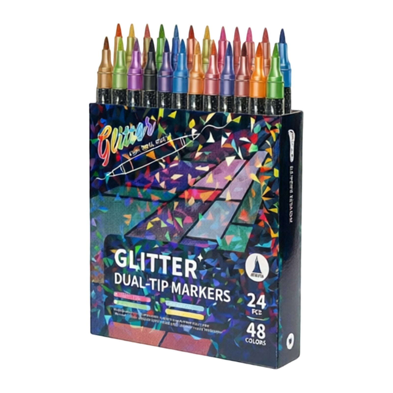 Colors Glitter Effect Brush Markers Pens,Dual-Tip Glitter Brush Markers Glitter Paint Pens Sparkle Pens,Paint Markers Shiny Shimmer Pens for Coloring Scrapbooking Card Making & Art Supplies (24 PCS)