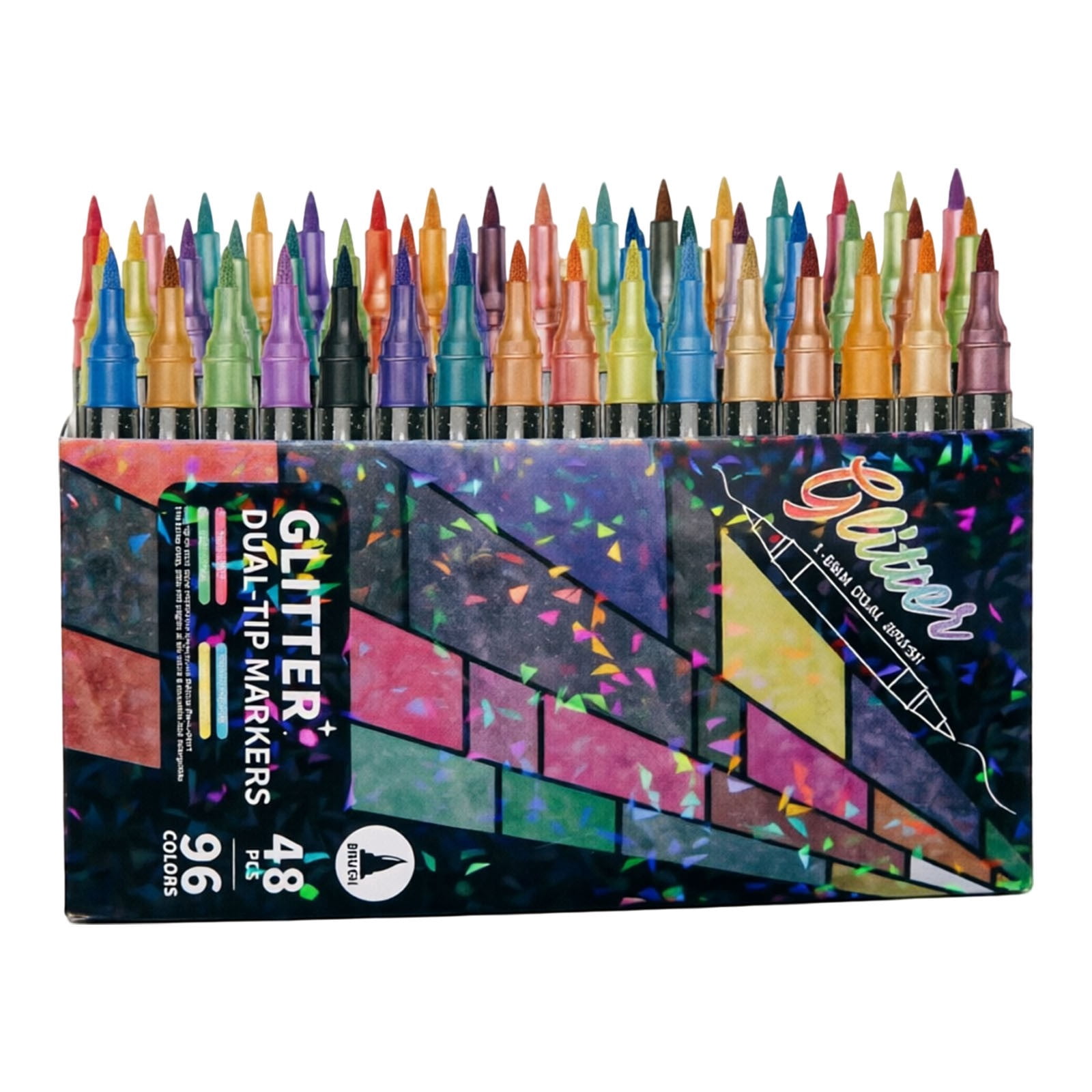 Colors Glitter Effect Brush Markers Pens,Dual-Tip Glitter Brush Markers Glitter Paint Pens Sparkle Pens,Paint Markers Shiny Shimmer Pens for Coloring Scrapbooking Card Making & Art Supplies (48 PCS)