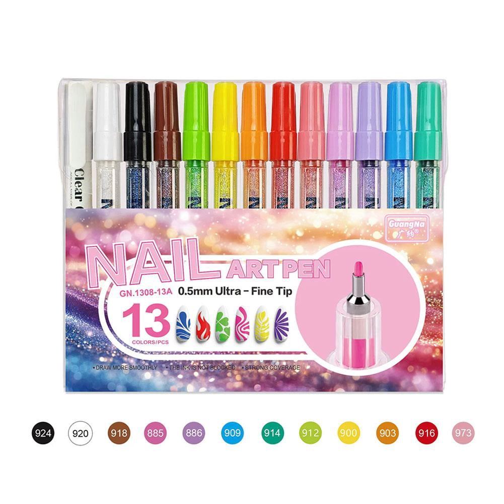 Colors Glitter Nail Art Pens Set, 0.5mm Nail Polish Pens Acrylic Paint Markers for Nails, Quick Dry, Long Lasting Nail Art Markers for Professional Manicure, Home & Salon Use