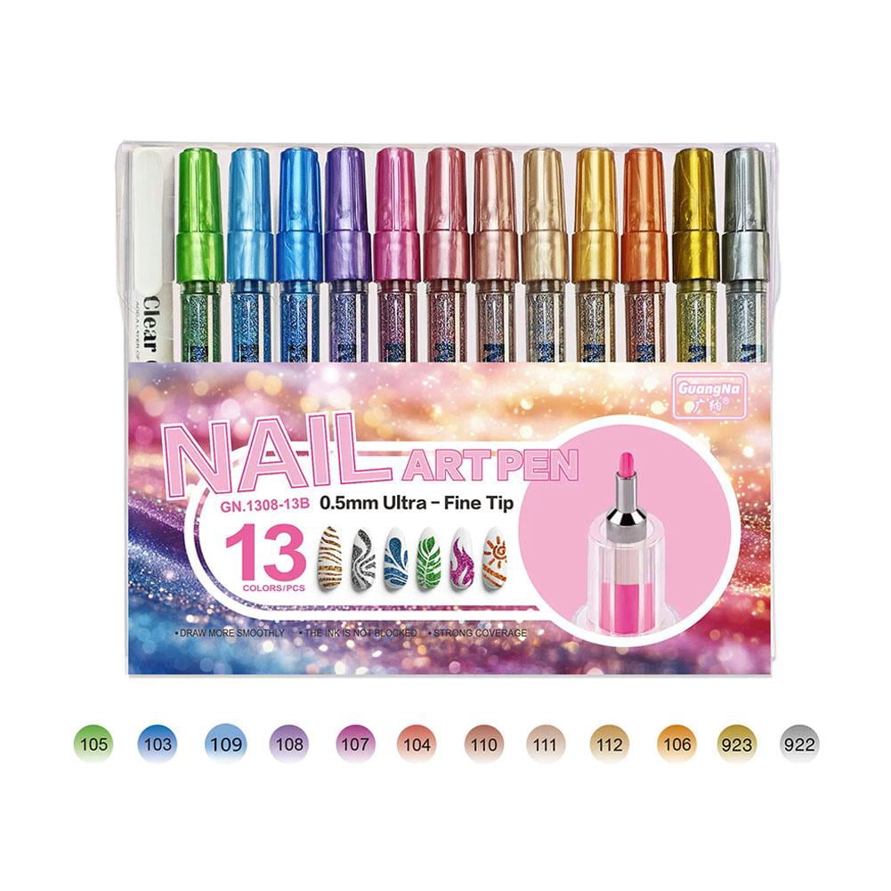 Colors Glitter Nail Art Pens Set, 0.5mm Nail Polish Pens Acrylic Paint Markers for Nails, Quick Dry, Long Lasting Nail Art Markers for Professional Manicure, Home & Salon Use