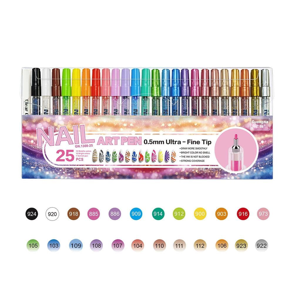 Colors Glitter Nail Art Pens Set, 0.5mm Nail Polish Pens Acrylic Paint Markers for Nails, Quick Dry, Long Lasting Nail Art Markers for Professional Manicure, Home & Salon Use