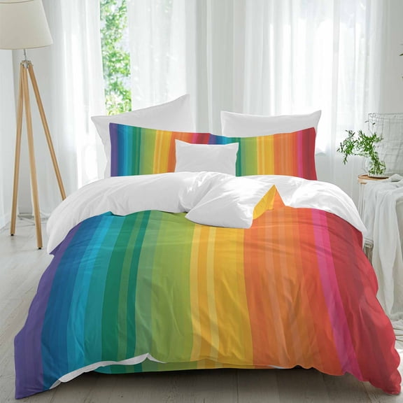 Colors Striped Full Size Comforter Set, Rainbows Gradients Yellow Red Abstract Bedding for All Seasons, 4 Pcs Bed Set, 1Quiltcover (86"x86") ,1Sheet(80"x116"), 2Pillowcases (30"x20")