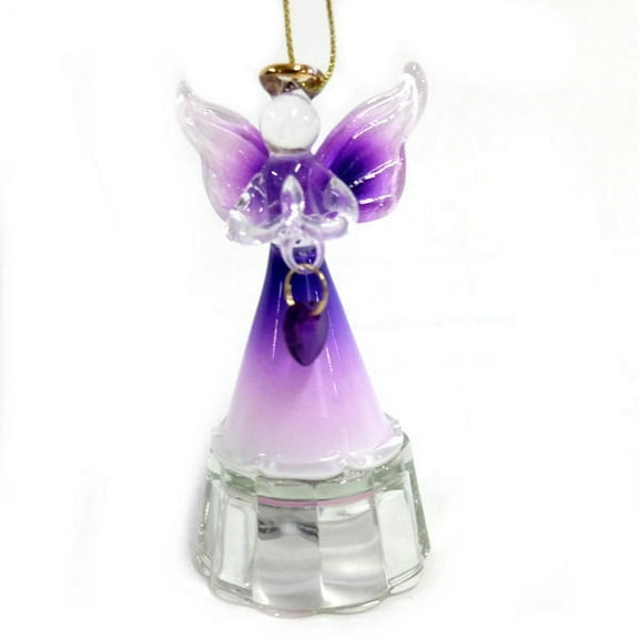 Colors of Birthstone Illuminated Glass Angel Ornament, February