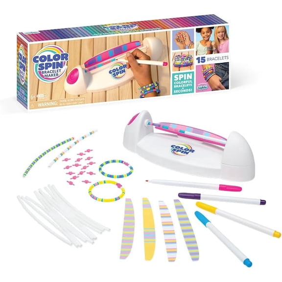 Colorspin Electric Friendship Bracelet Maker Kit - Make Bracelets in Minutes for Birthdays and Friendship Gifts - Make 15 Bracelets, Design, Markers Included, Ages 6+
