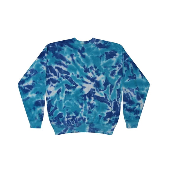 Colortone B10802767 Tie-Dyed Fleece Crewneck Sweatshirt, Multi Blue - 2XL