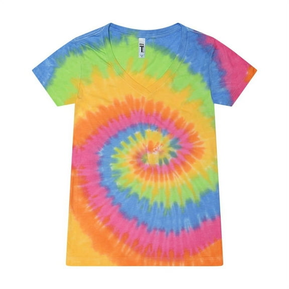 Colortone B11902117 Women Tie-Dyed V-Neck T-Shirt, Eternity - 2XL