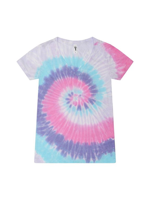 B11902148 Women Tie-Dyed V-Neck T-Shirt, Unicorn - 3XL