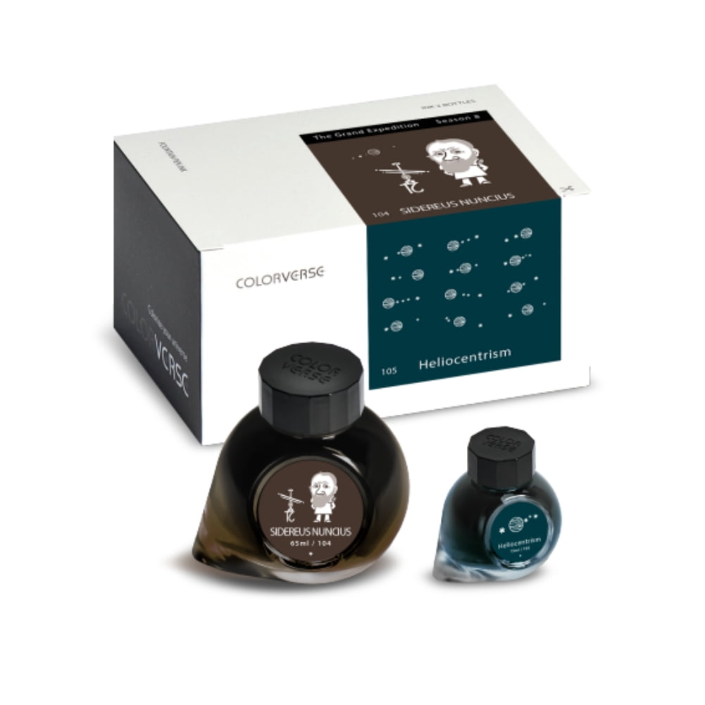 Colorverse Ink - Season 8 - The Grand Expedition - No.104 Sidereus Nuncius (65ml) and No.105 Heliocemtrism (15ml) Fountain Pen Ink