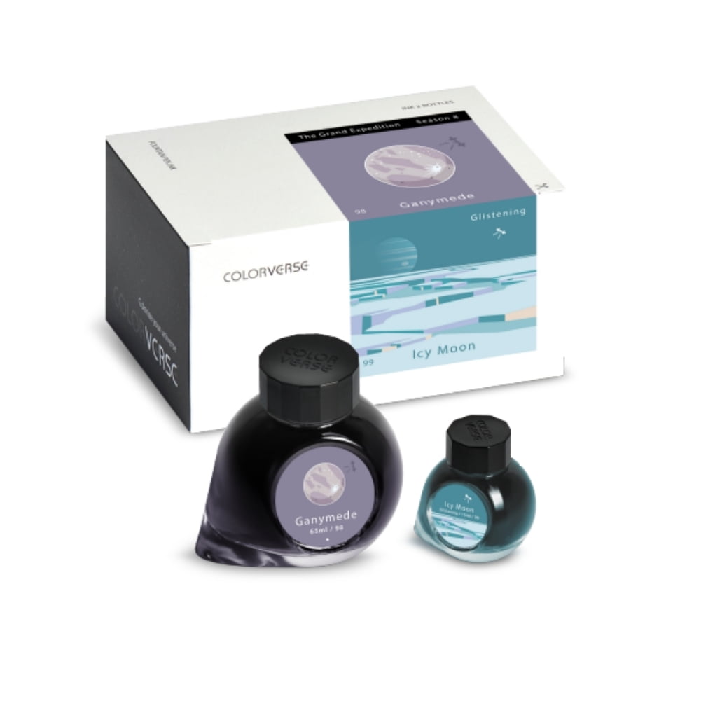 Colorverse Ink - Season 8 - The Grand Expedition - No.98 Ganymede (65ml) and No.99 Icy Moon (glistening) (15ml) Fountain Pen Ink