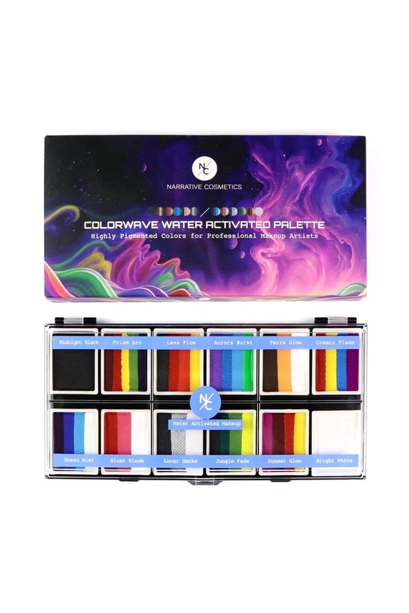 Colorwave 12-Color Palette - Water-Activated Makeup for Face & Body - Ideal for SFX, Parties, Cosplay, and Theater