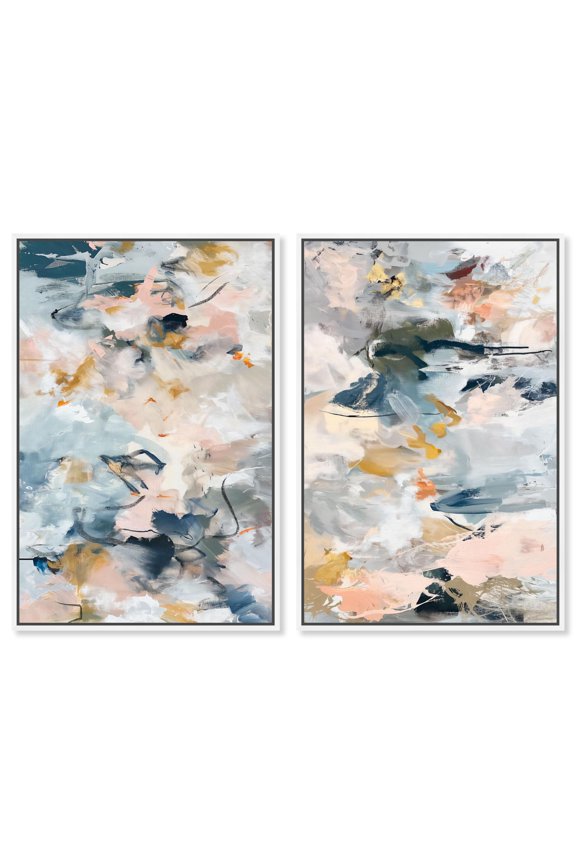 Colorwave Abstract Duo Canvas Print Boho Abstract Art Set by Art Remedy, White Frame, 10 x 15