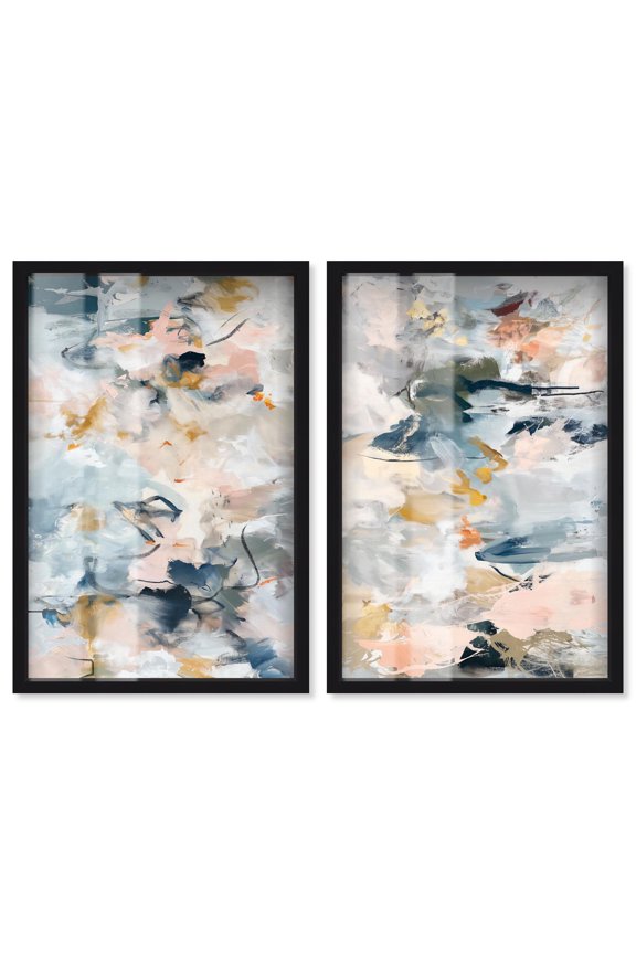 Colorwave Abstract Duo Shadowbox Print Boho Abstract Art Set by Art Remedy, Black Frame, 16 x 24