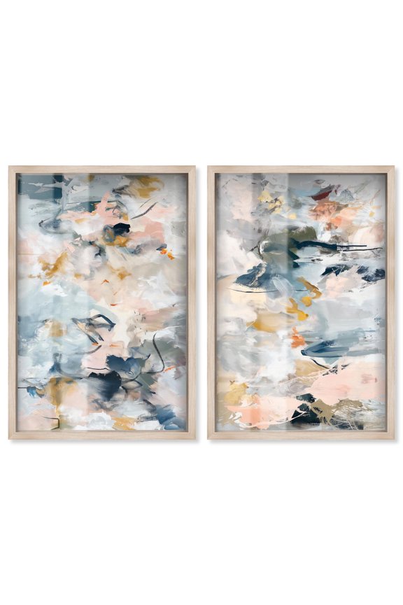 Colorwave Abstract Duo Shadowbox Print Boho Abstract Art Set by Art Remedy, Blonde Frame, 10 x 15