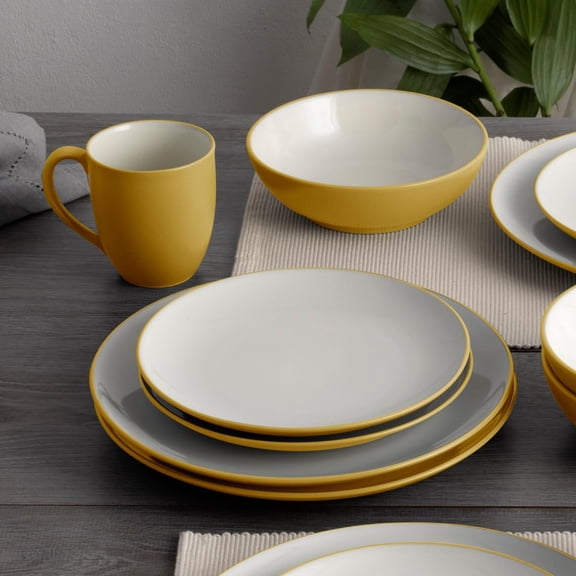 Colorwave Mustard 4-Piece Place Setting Dinnerware Set with Black Accents