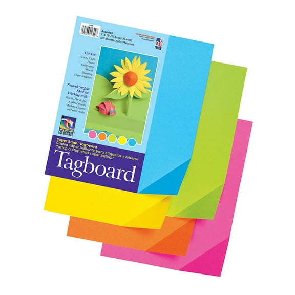 Colorwave Super Bright Tagboard, 9 X 12, Blue, Orange, Yellow, 100 Sheets/pack | Bundle of 5 Packs
