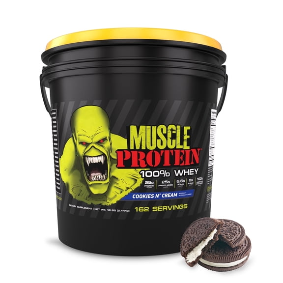 Goliath Labs Whey Protein Powder [12 lbs Bucket] Protein Powder Cookies n Cream for Lean Muscle Gain & Workout | 25g Protein, 25g Amino Acids, 6.6g BCAAs Per Serving | Diet & Sports Nutrition
