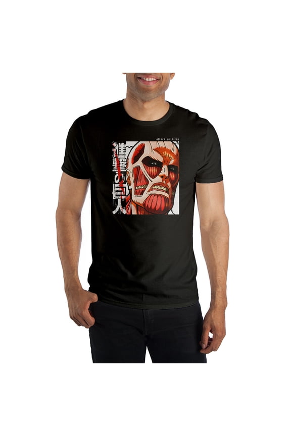 Colossal Titan Attack on Titan Anime Cartoon Character Black Graphic Tee -XL
