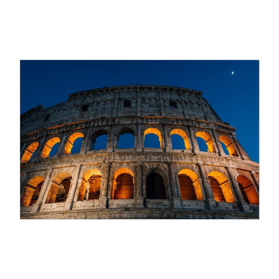 Colosseum 02 - Rome Lazio Italy Photography Architecture City Night Sky Travel Poster Scenic Cityscape Moon Unframed Wall Art Print 4 x 6 inches