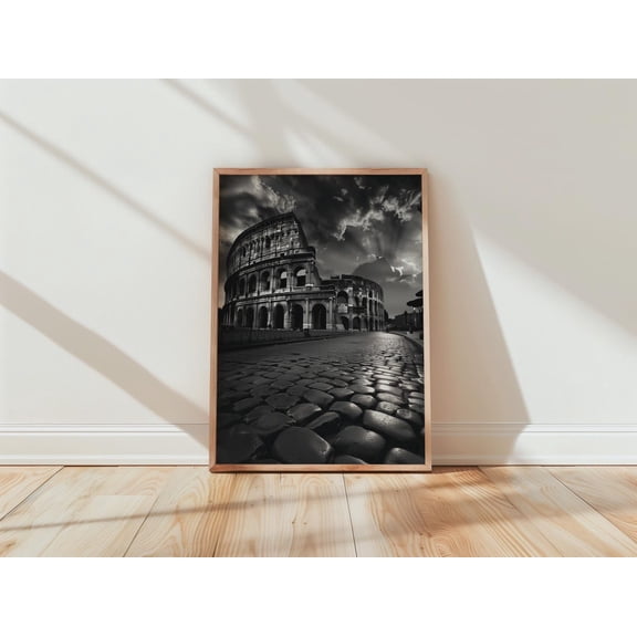 Colosseum Wall Art, Black and White Rome Print, Historic Architecture, Living Room Decor Poster Unframed Paper Print