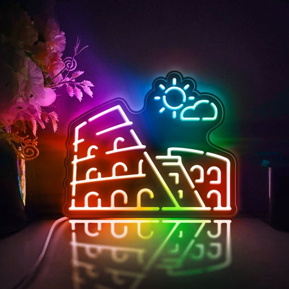 Colosseum Led Light Box, Dimmable Neon-Like Light Signs USB Power for Wall Decor Bedroom Decoration, Color Flow Effect (WxH) 16"x13"