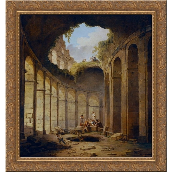 Colosseum, Rome 24x20 Gold Ornate Wood Framed Canvas Art by Hubert Robert