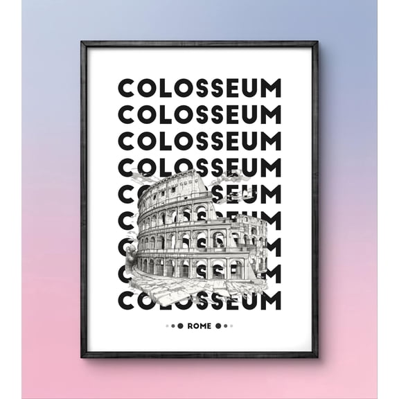Colosseum Rome Black And White Architecture Print Drawing Of Roman Monument Modern Wall Art , Poster Only