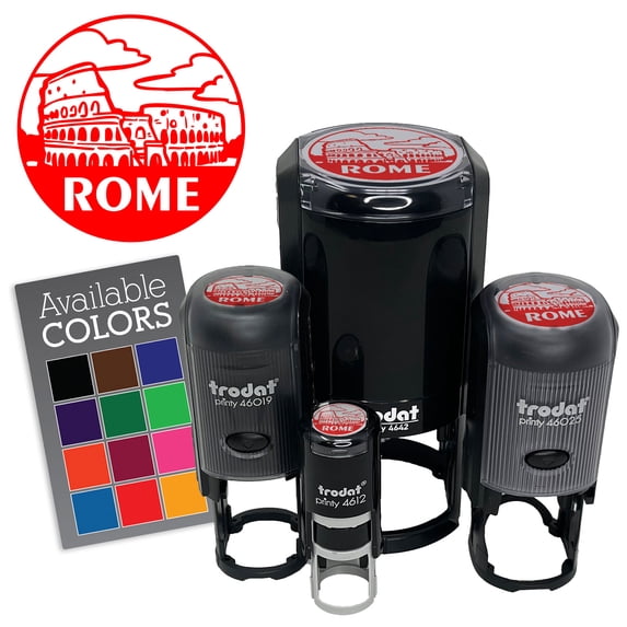 Colosseum Rome Italy Landmark Destination Circle Self-Inking Rubber Stamp for Stamping Ink Stamper Crafting Planners - 1/2 Inch Mini - Pink Ink