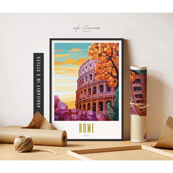 Colosseum Rome Travel Poster Rome Italy Poster Ancient Rome Poster Retro Rome Wall Art City Poster Rome Poster Travel Art Home Decor, 24x36 UNFRAMED