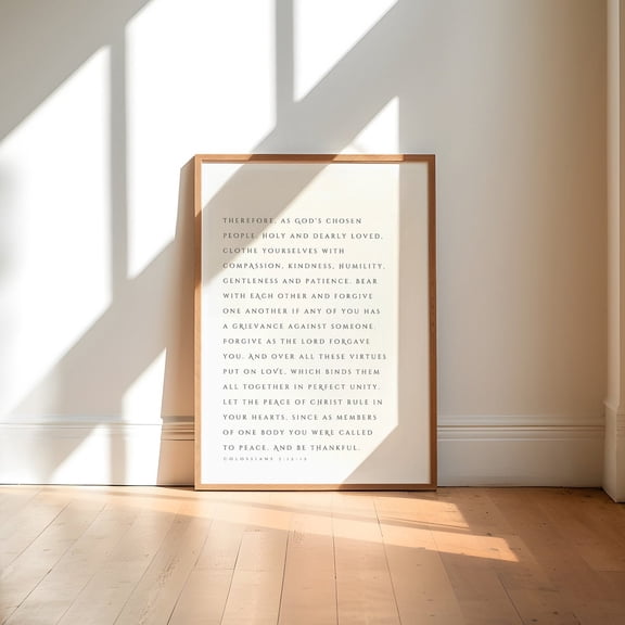 Colossians 3:12-15 God Chosen People Cloth Yourselves With Compassion Modern Christian Bible Verse Wall Art Scripture Print Unframed Paper Print