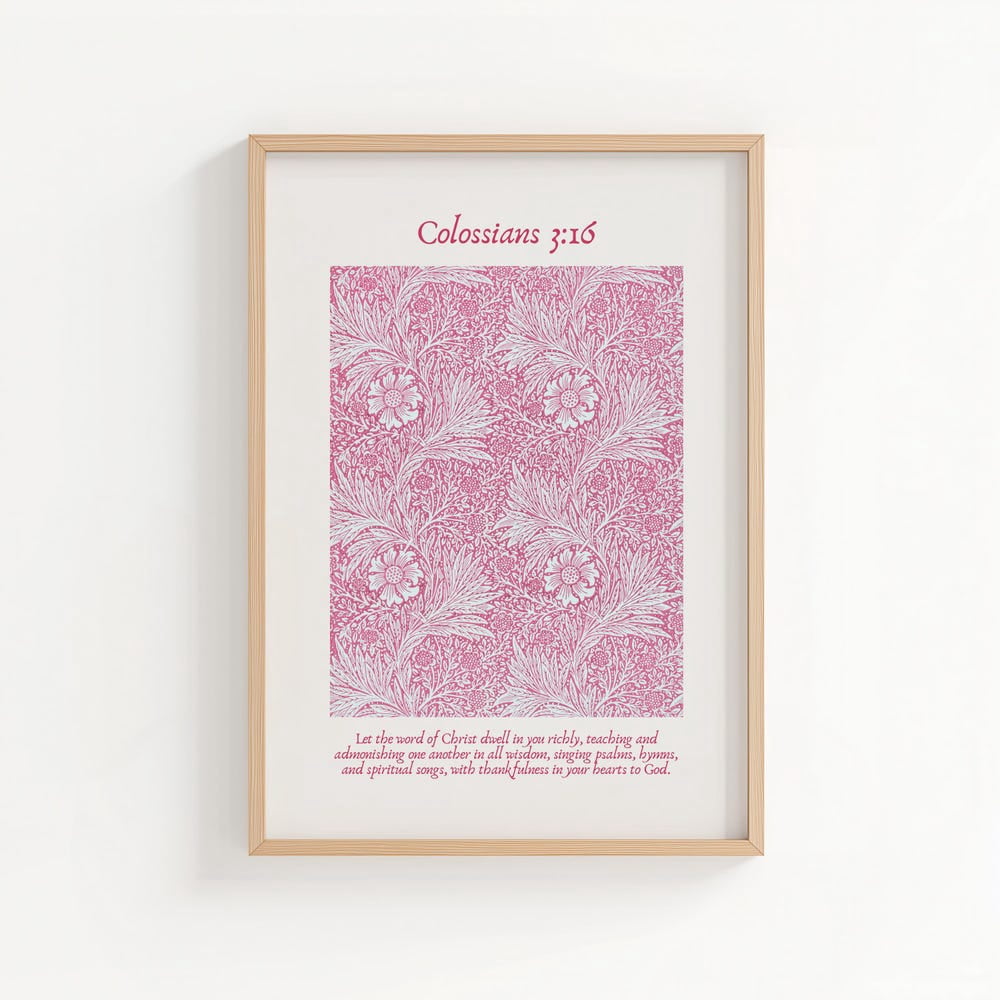 Colossians 3:16 Christian Wall Art Pink Scripture Print with Vintage ...