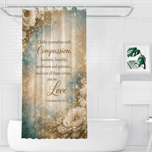 Colossians Gold Glitter Rose Floral Scripture Polyester Shower Curtains, 36" x 72"