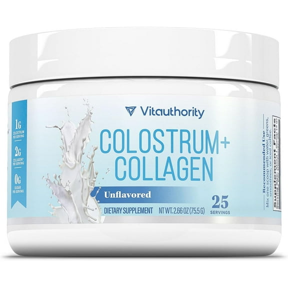 Vitauthority Colostrum Collagen Powder for Women, Gut and Immune Support, Unflavored, 25 Servings